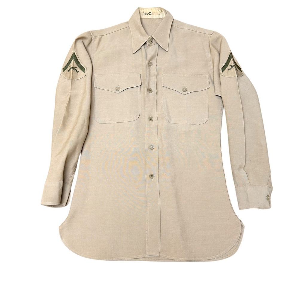 VTG 40's/50's Military Shirt Marine Khaki Cotton Twill Uniform USMC‎ 14.5 33